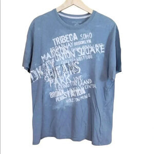 Vintage DKNY Jeans T-Shirt Mens M Blue Short Sleeve‎ NYC Landmarks Graphic Tee